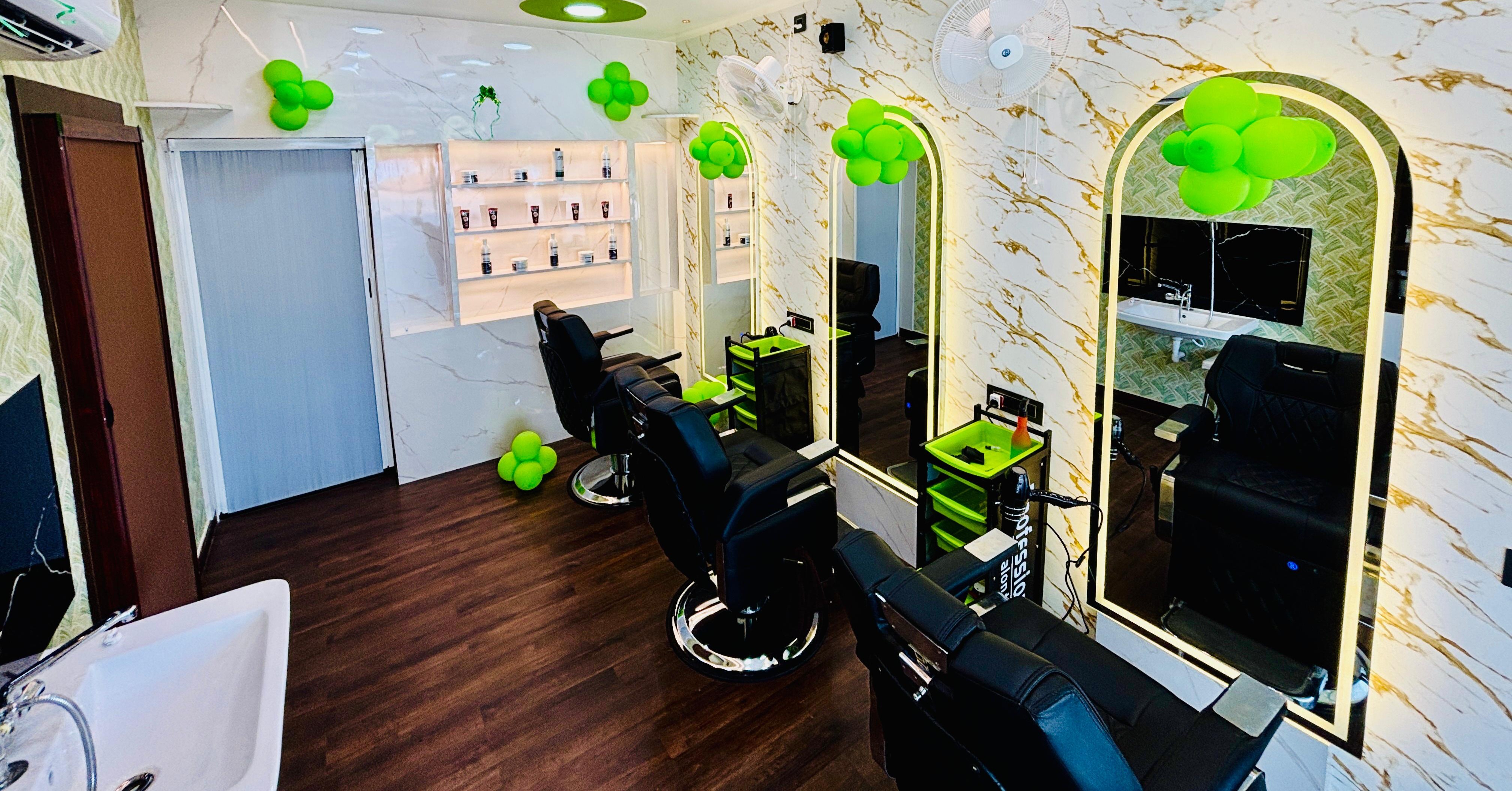 Modern luxury interior of Adams Unisex Salon in Tirunelveli today